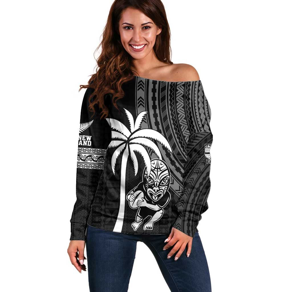 Custom Fiji New Zealand Rugby Off Shoulder Sweater Make History Together - Vibe Hoodie Shop