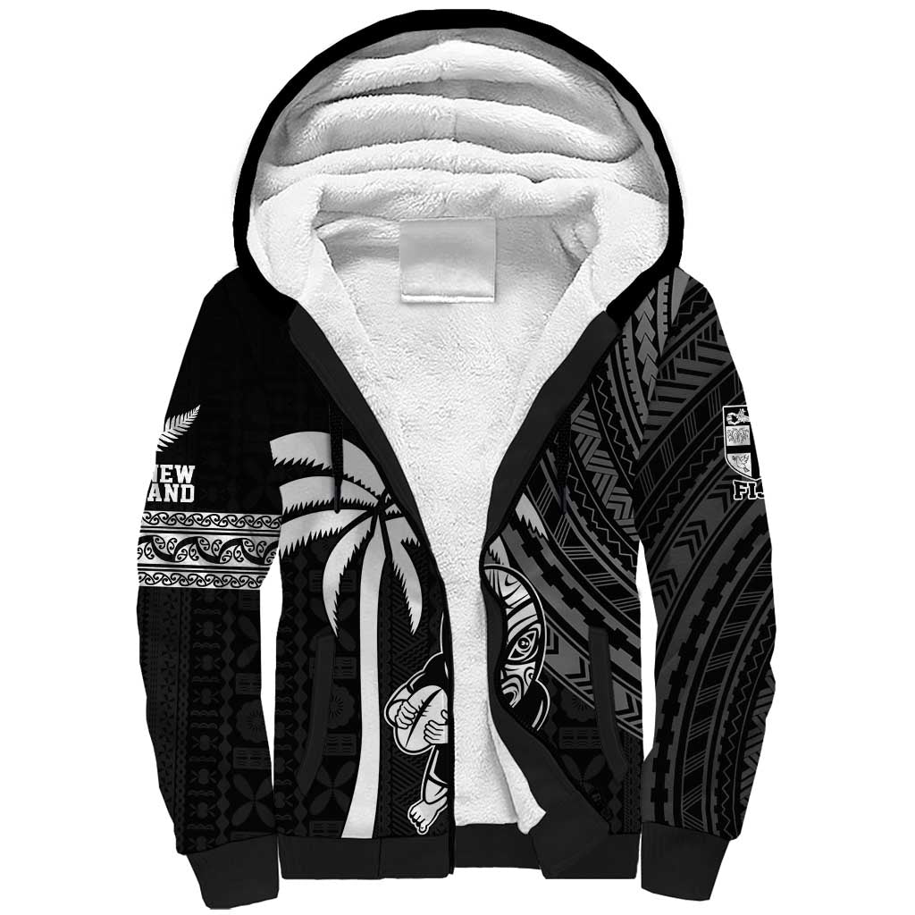 Custom Fiji New Zealand Rugby Sherpa Hoodie Make History Together - Vibe Hoodie Shop
