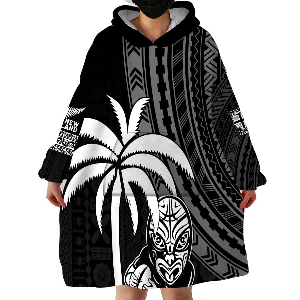 Custom Fiji New Zealand Rugby Wearable Blanket Hoodie Make History Together - Vibe Hoodie Shop