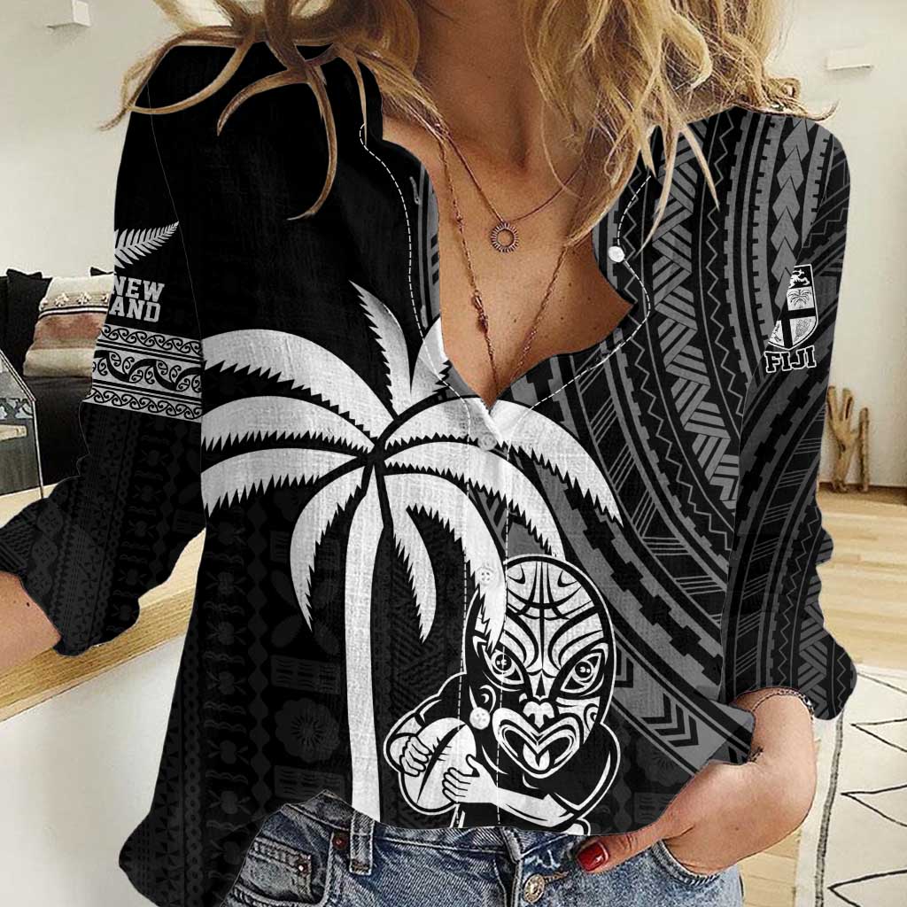 Custom Fiji New Zealand Rugby Women Casual Shirt Make History Together - Vibe Hoodie Shop