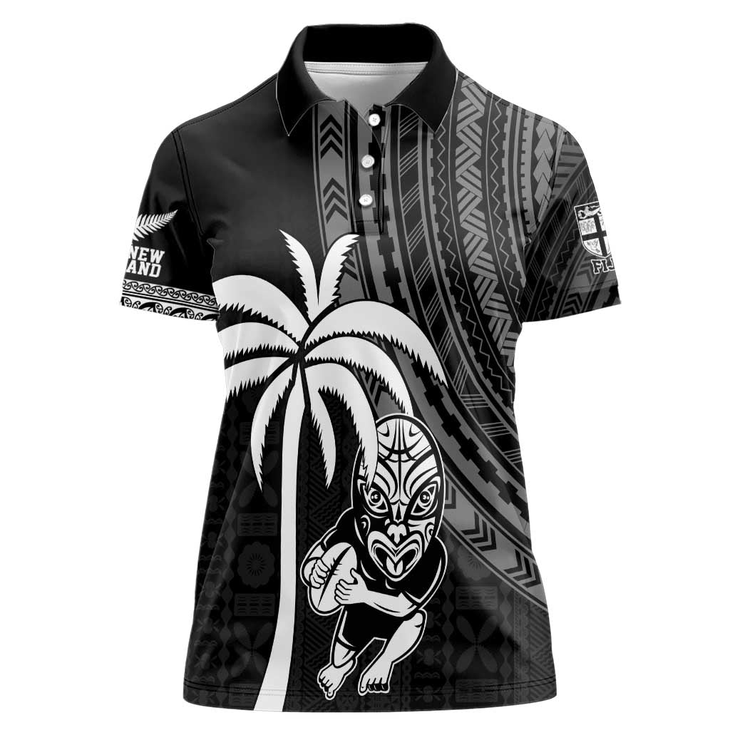 Custom Fiji New Zealand Rugby Women Polo Shirt Make History Together - Vibe Hoodie Shop