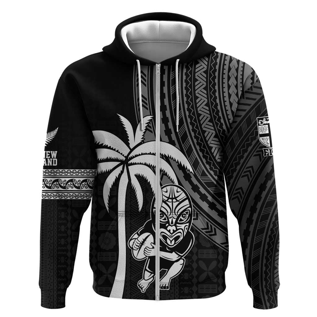 Custom Fiji New Zealand Rugby Zip Hoodie Make History Together - Vibe Hoodie Shop