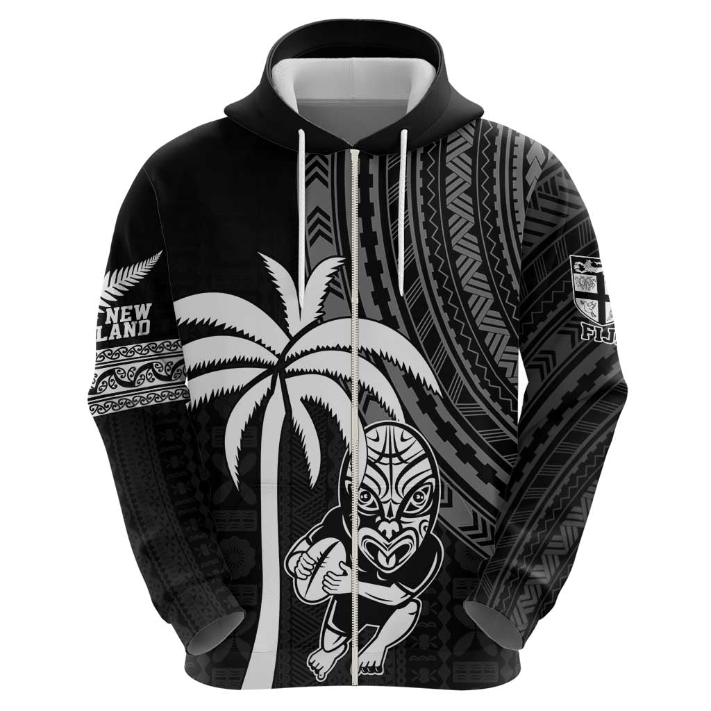 Custom Fiji New Zealand Rugby Zip Hoodie Make History Together - Vibe Hoodie Shop