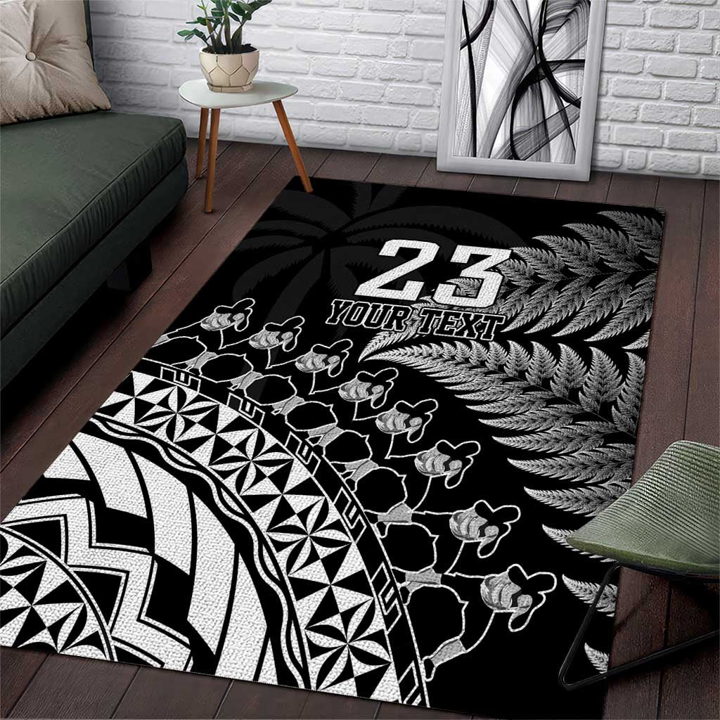 Custom Fiji New Zealand Rugby Area Rug Cibi Dance with Black Fern - Vibe Hoodie Shop