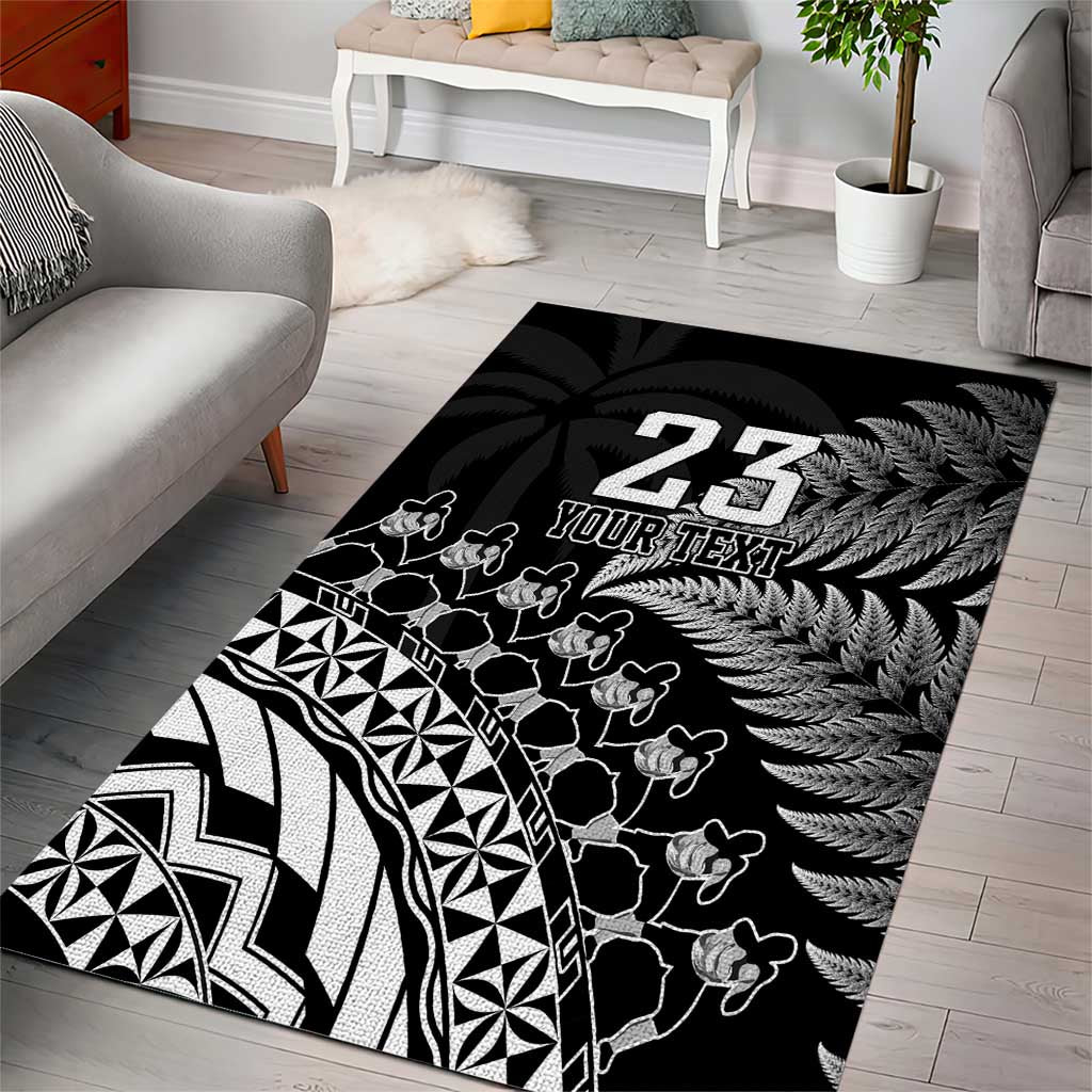 Custom Fiji New Zealand Rugby Area Rug Cibi Dance with Black Fern - Vibe Hoodie Shop