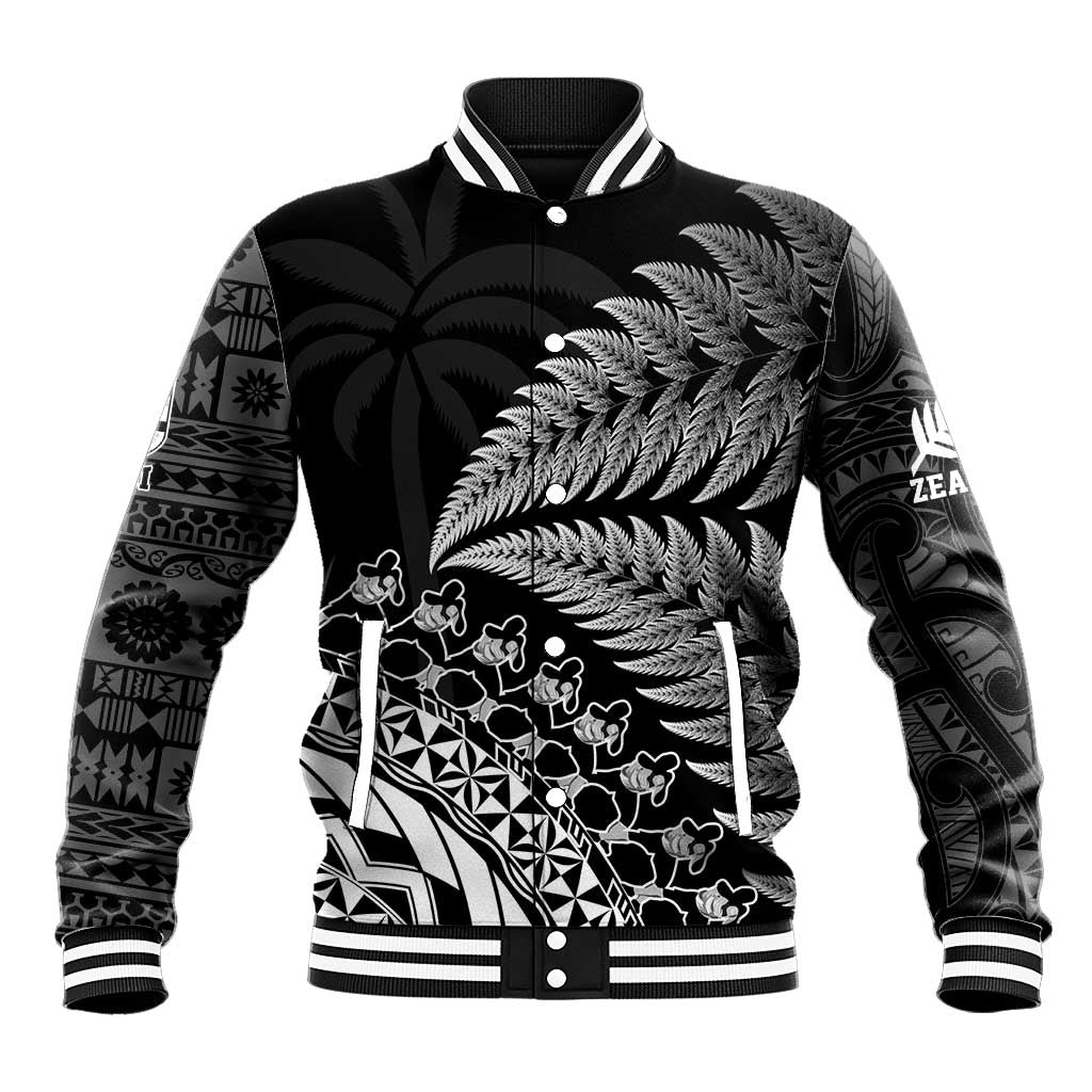 Custom Fiji New Zealand Rugby Baseball Jacket Cibi Dance with Black Fern - Vibe Hoodie Shop