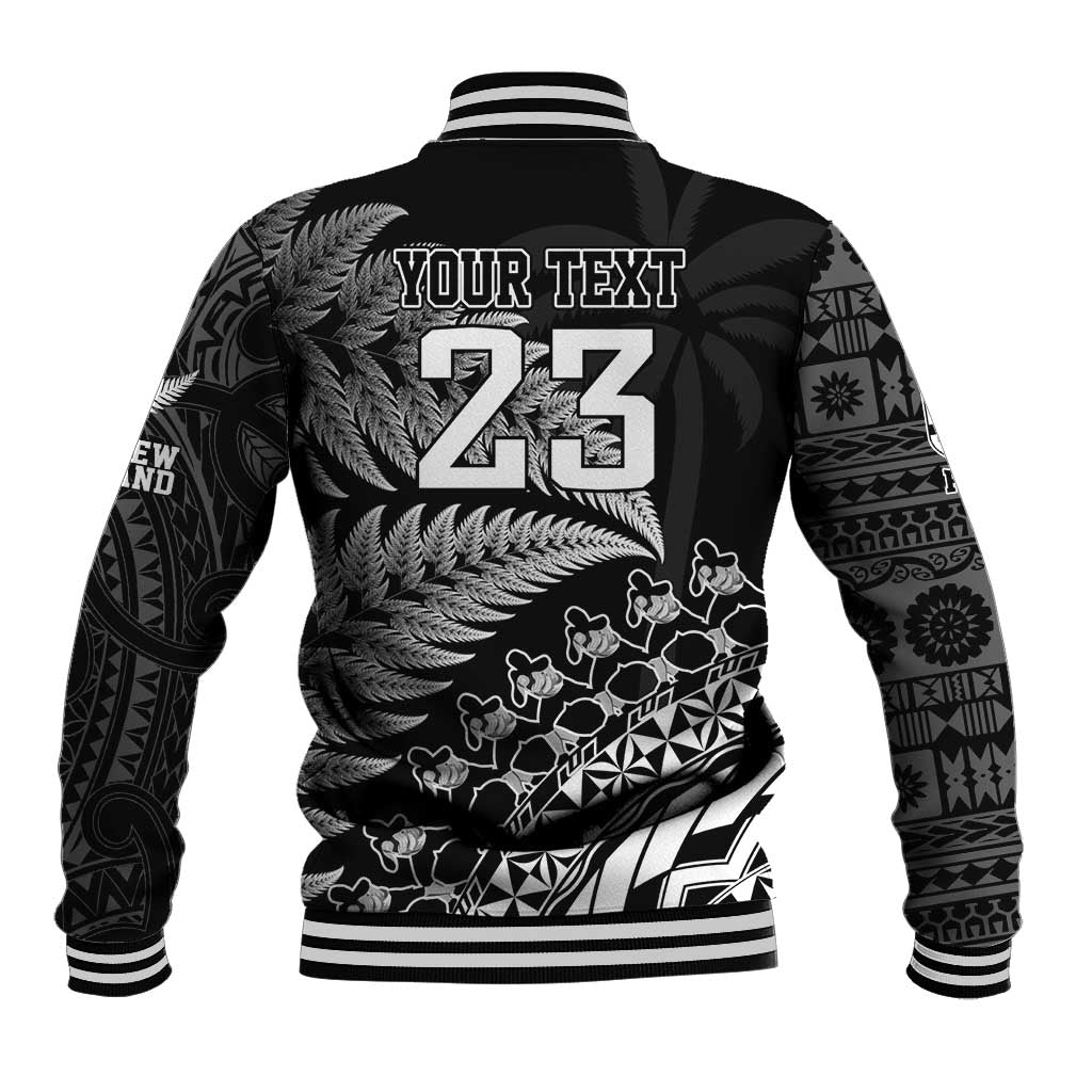 Custom Fiji New Zealand Rugby Baseball Jacket Cibi Dance with Black Fern - Vibe Hoodie Shop