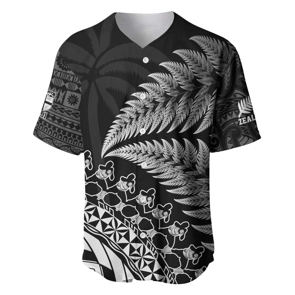 Custom Fiji New Zealand Rugby Baseball Jersey Cibi Dance with Black Fern - Vibe Hoodie Shop