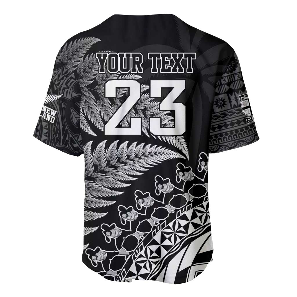 Custom Fiji New Zealand Rugby Baseball Jersey Cibi Dance with Black Fern - Vibe Hoodie Shop