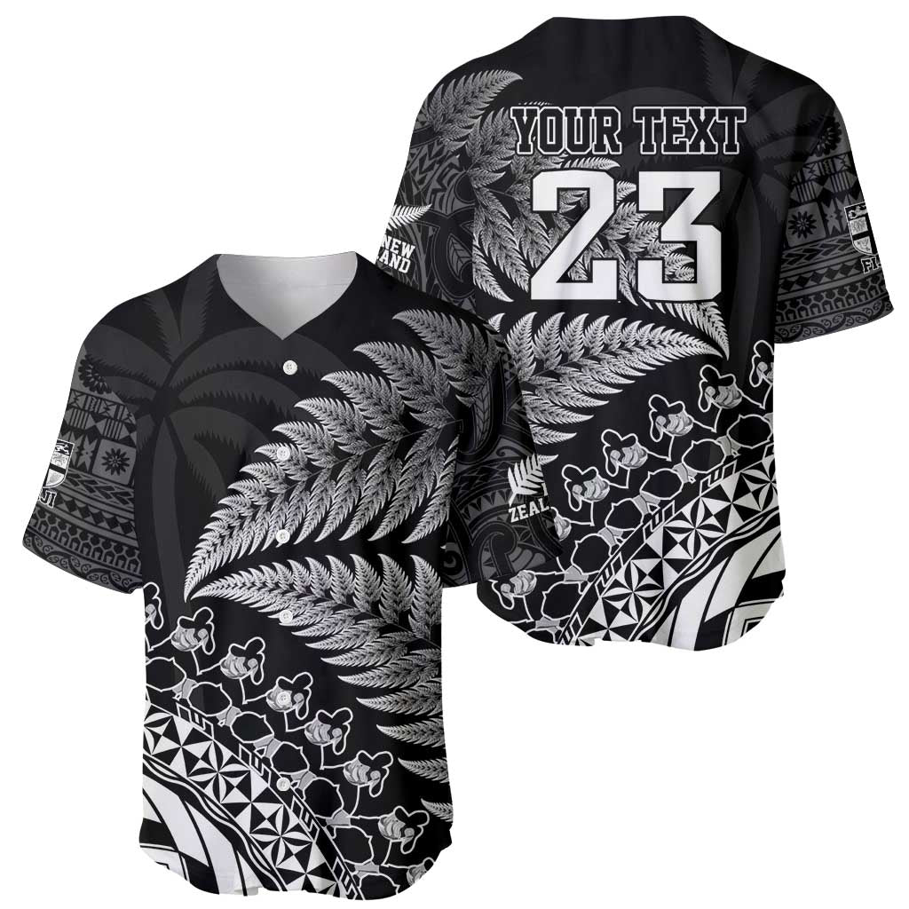 Custom Fiji New Zealand Rugby Baseball Jersey Cibi Dance with Black Fern - Vibe Hoodie Shop