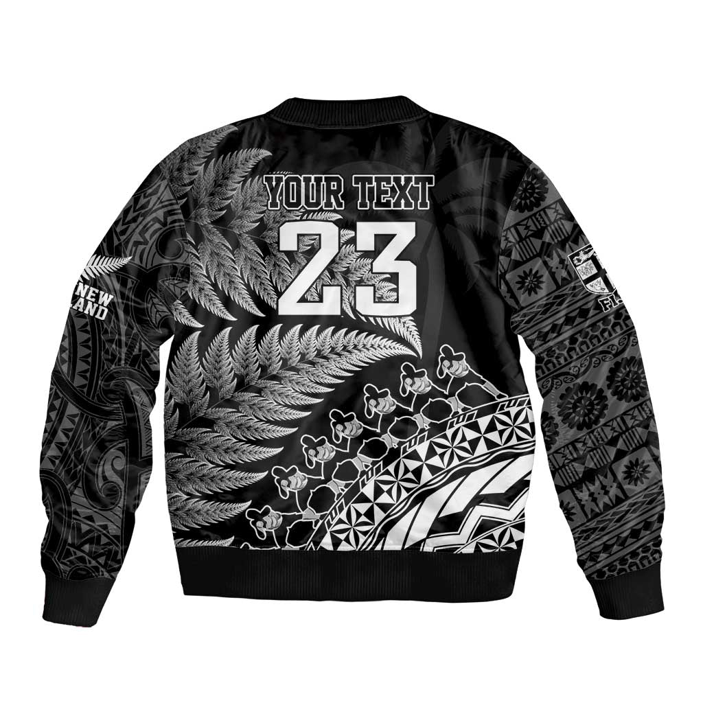 Custom Fiji New Zealand Rugby Bomber Jacket Cibi Dance with Black Fern - Vibe Hoodie Shop