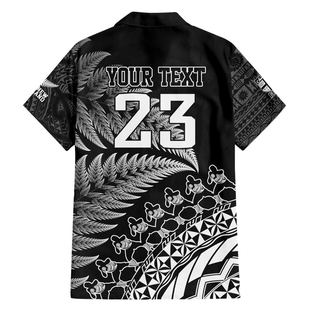 Custom Fiji New Zealand Rugby Family Matching Long Sleeve Bodycon Dress and Hawaiian Shirt Cibi Dance with Black Fern