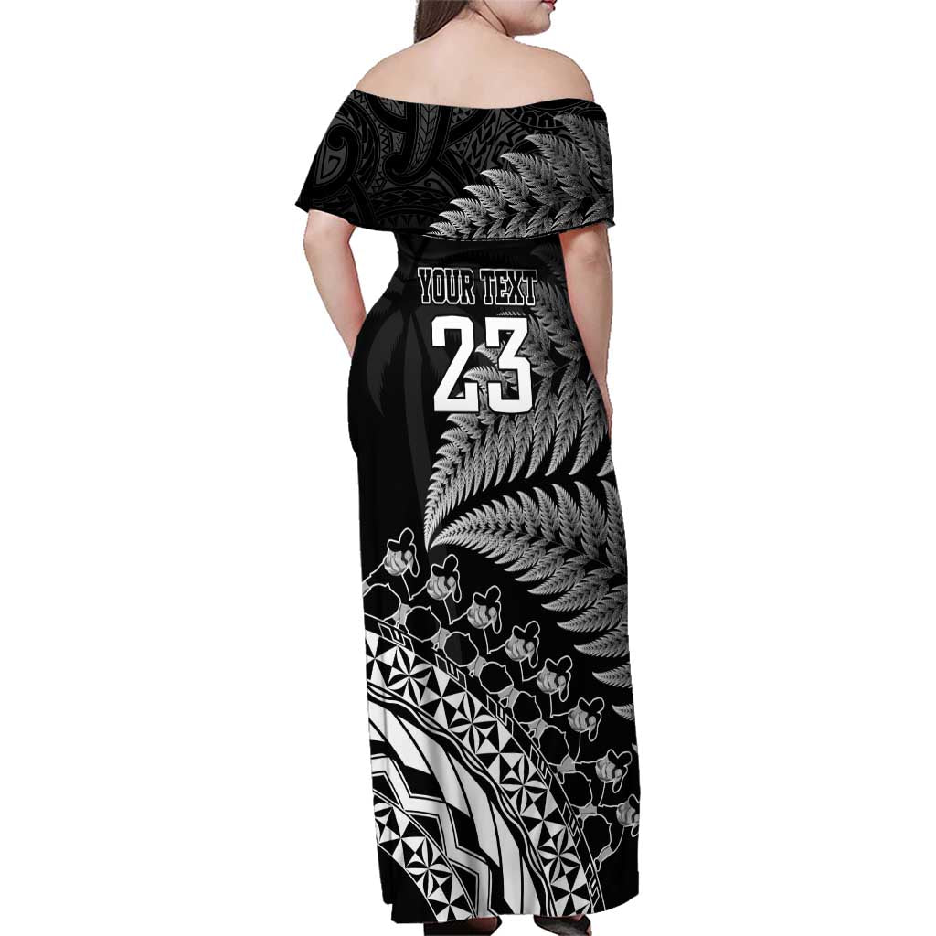 Custom Fiji New Zealand Rugby Family Matching Off Shoulder Maxi Dress and Hawaiian Shirt Cibi Dance with Black Fern