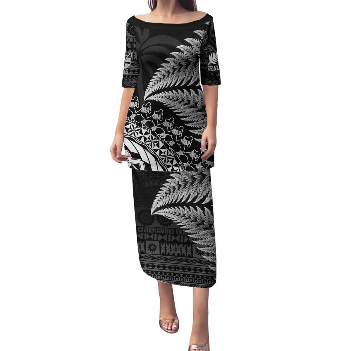 Custom Fiji New Zealand Rugby Family Matching Puletasi and Hawaiian Shirt Cibi Dance with Black Fern