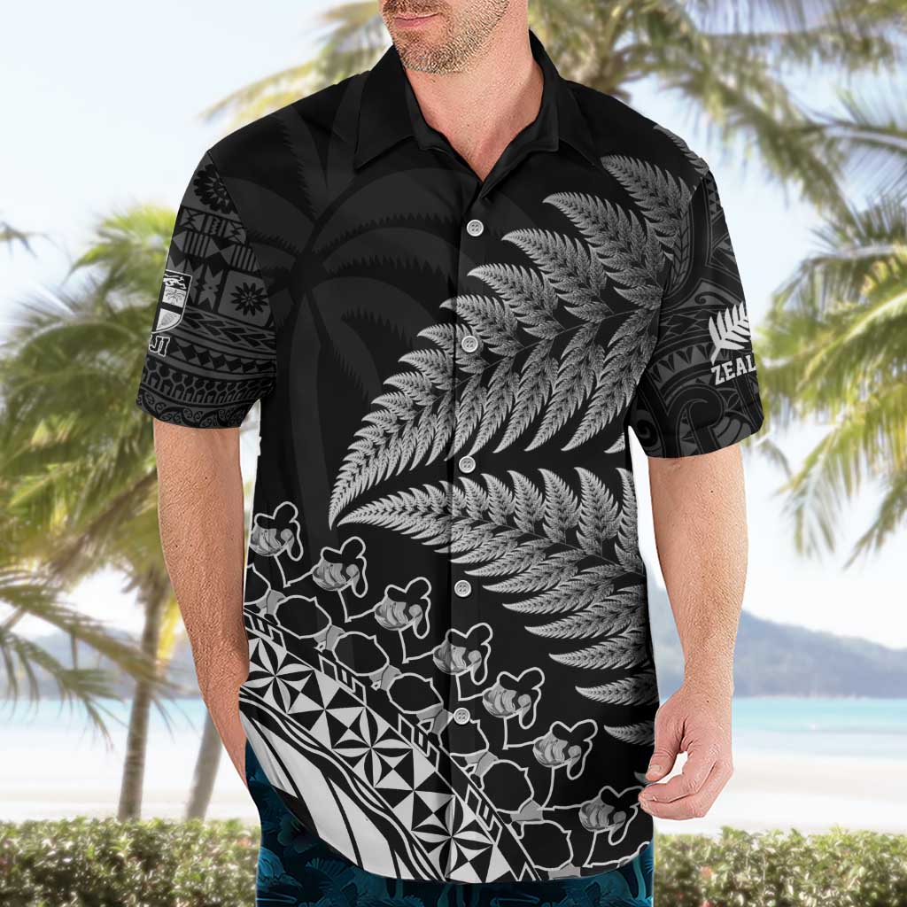 Custom Fiji New Zealand Rugby Hawaiian Shirt Cibi Dance with Black Fern - Vibe Hoodie Shop