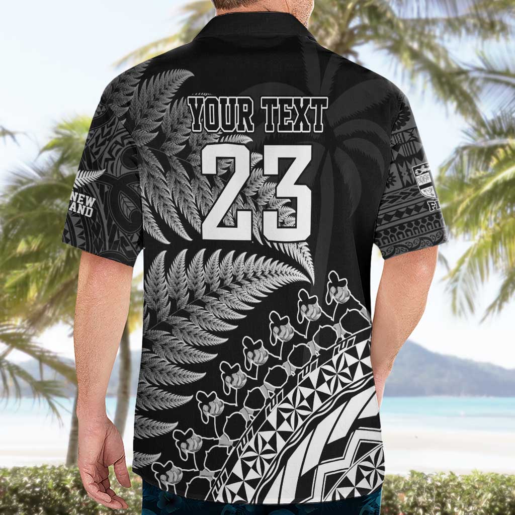 Custom Fiji New Zealand Rugby Hawaiian Shirt Cibi Dance with Black Fern - Vibe Hoodie Shop