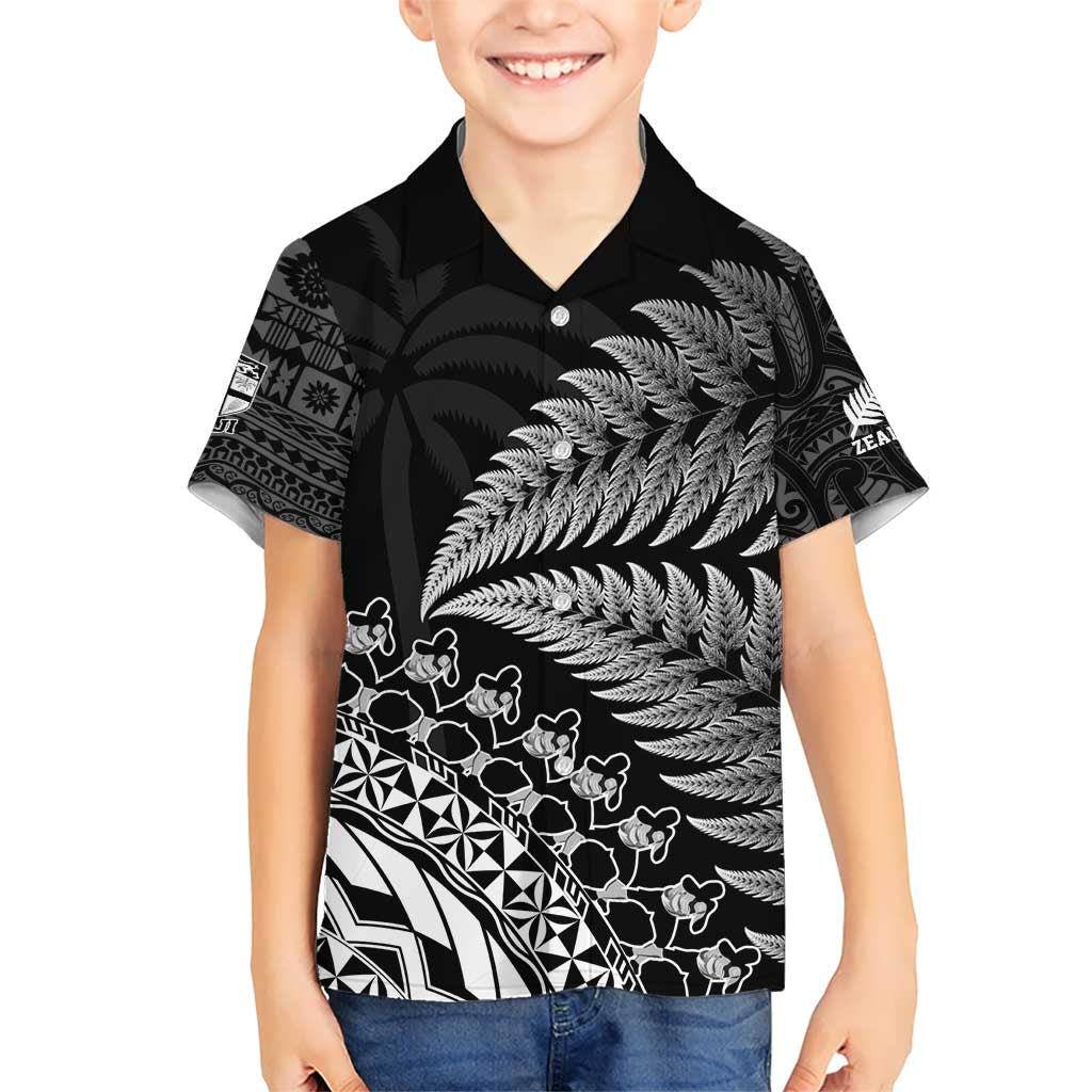 Custom Fiji New Zealand Rugby Hawaiian Shirt Cibi Dance with Black Fern - Vibe Hoodie Shop