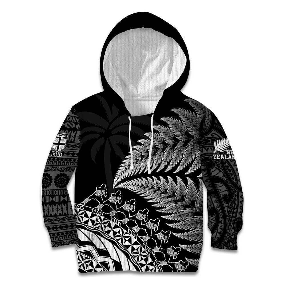 Custom Fiji New Zealand Rugby Kid Hoodie Cibi Dance with Black Fern - Vibe Hoodie Shop