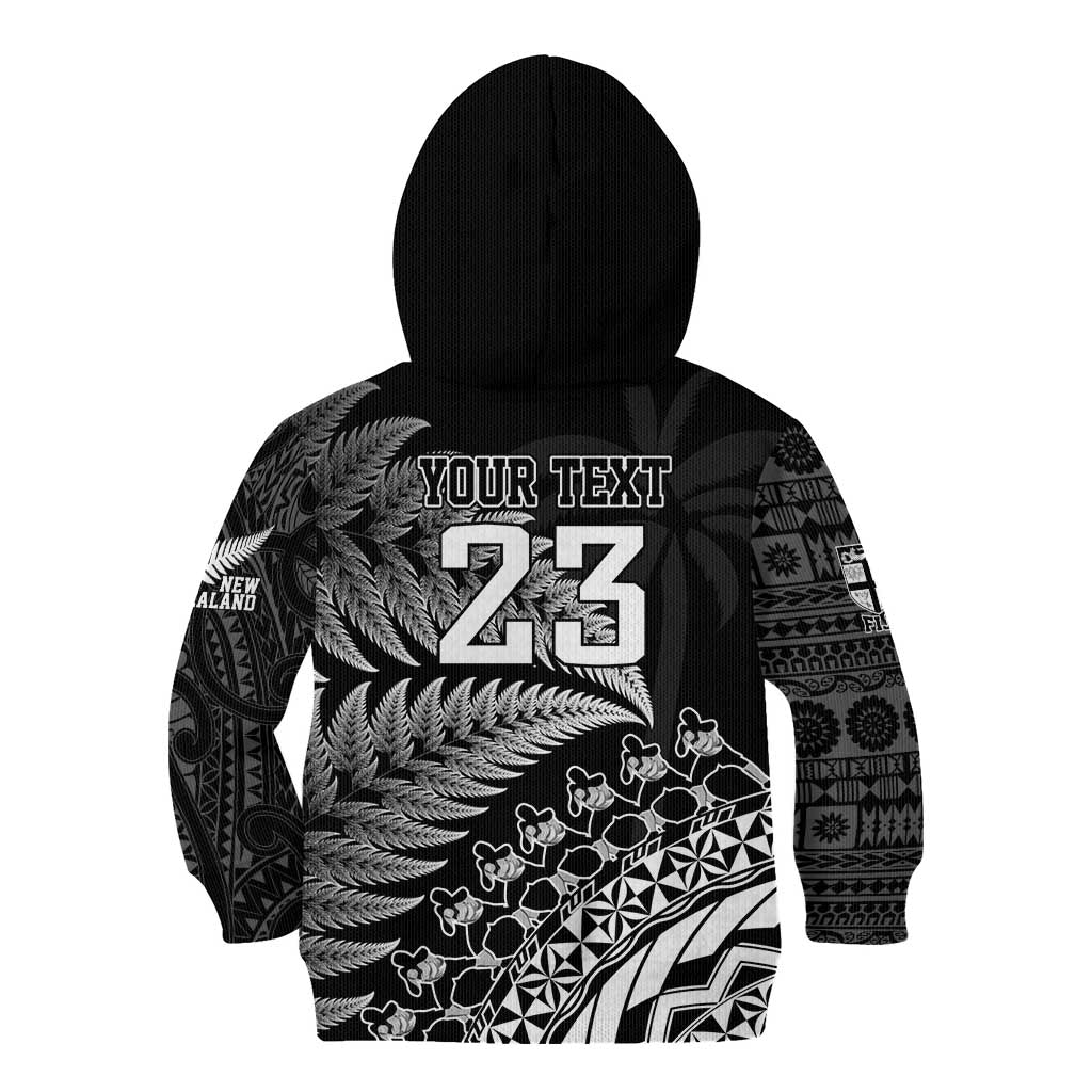 Custom Fiji New Zealand Rugby Kid Hoodie Cibi Dance with Black Fern - Vibe Hoodie Shop