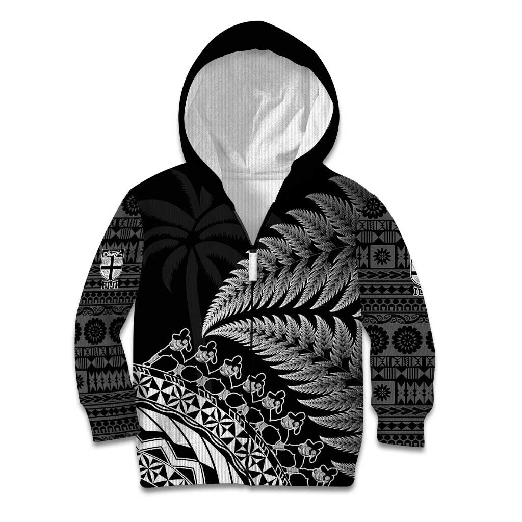 Custom Fiji New Zealand Rugby Kid Hoodie Cibi Dance with Black Fern - Vibe Hoodie Shop