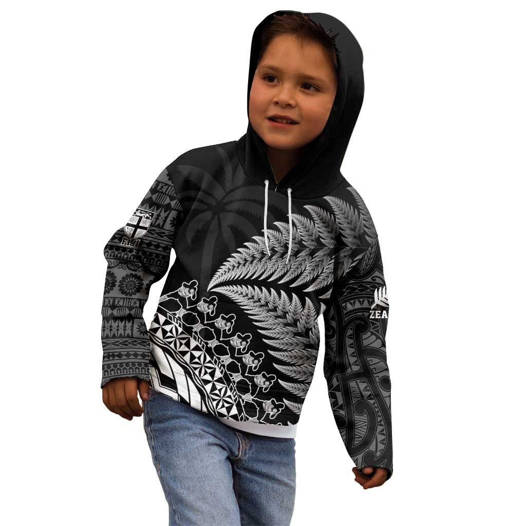 Custom Fiji New Zealand Rugby Kid Hoodie Cibi Dance with Black Fern - Vibe Hoodie Shop