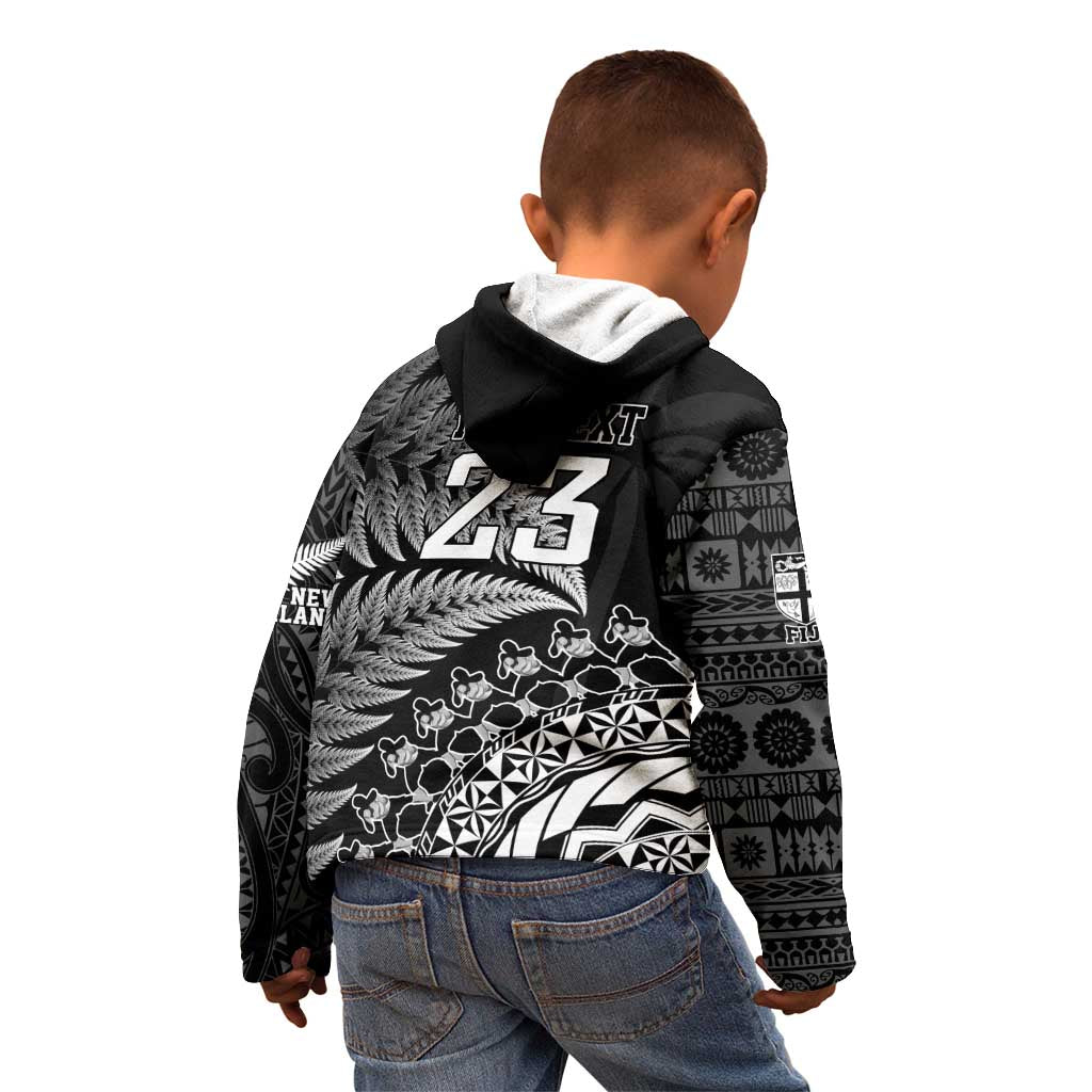 Custom Fiji New Zealand Rugby Kid Hoodie Cibi Dance with Black Fern - Vibe Hoodie Shop