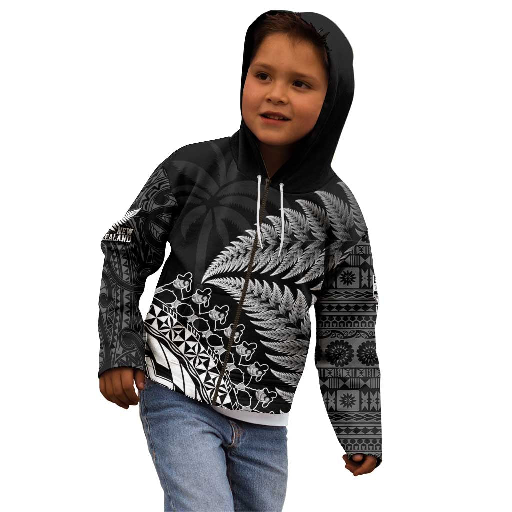 Custom Fiji New Zealand Rugby Kid Hoodie Cibi Dance with Black Fern - Vibe Hoodie Shop