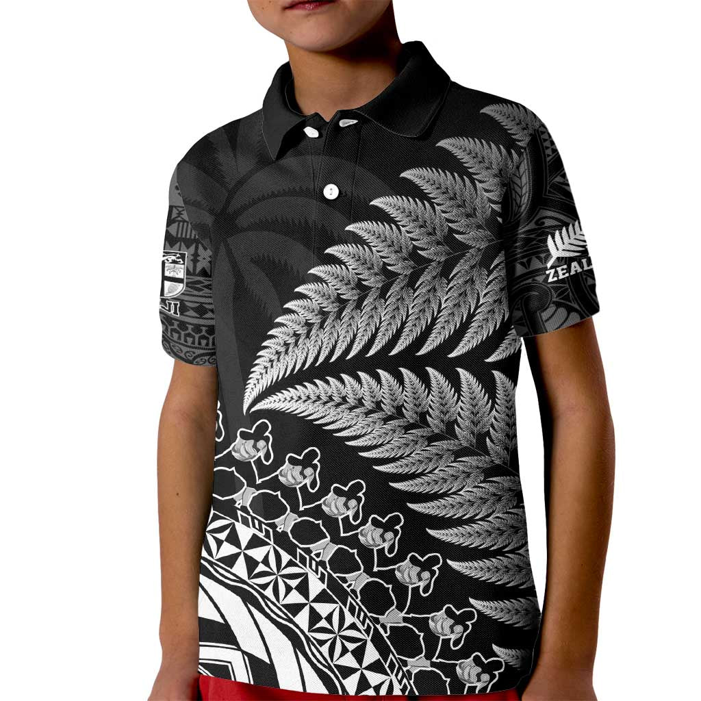 Custom Fiji New Zealand Rugby Kid Polo Shirt Cibi Dance with Black Fern - Vibe Hoodie Shop