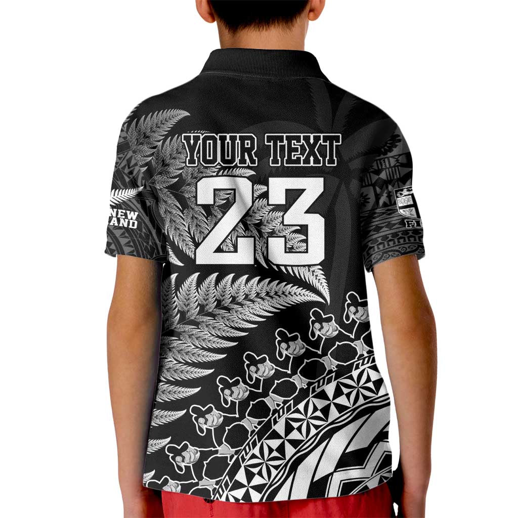 Custom Fiji New Zealand Rugby Kid Polo Shirt Cibi Dance with Black Fern - Vibe Hoodie Shop