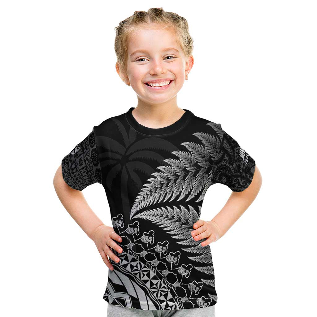 Custom Fiji New Zealand Rugby Kid T Shirt Cibi Dance with Black Fern - Vibe Hoodie Shop