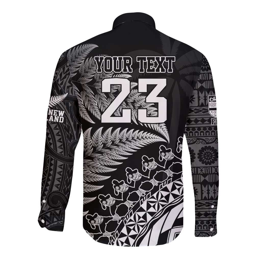 Custom Fiji New Zealand Rugby Long Sleeve Button Shirt Cibi Dance with Black Fern - Vibe Hoodie Shop