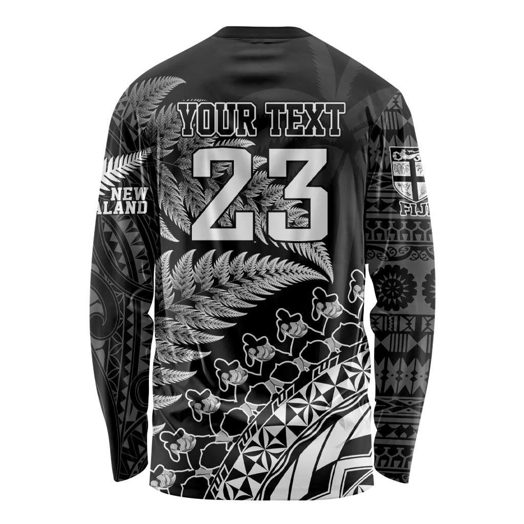 Custom Fiji New Zealand Rugby Long Sleeve Shirt Cibi Dance with Black Fern - Vibe Hoodie Shop