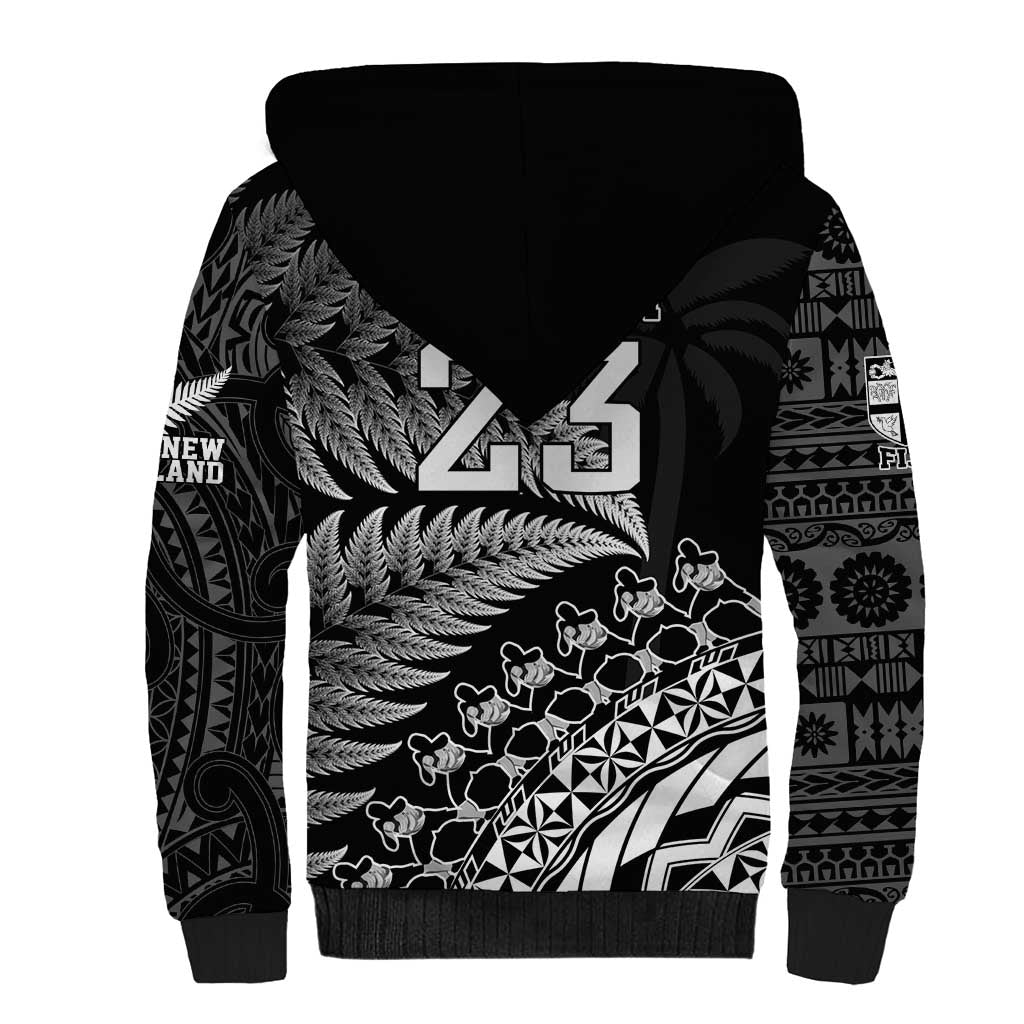 Custom Fiji New Zealand Rugby Sherpa Hoodie Cibi Dance with Black Fern - Vibe Hoodie Shop