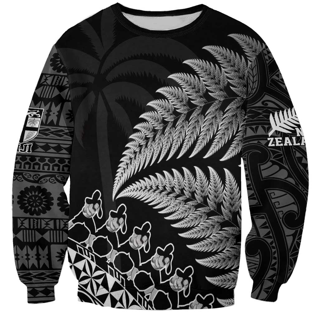 Custom Fiji New Zealand Rugby Sweatshirt Cibi Dance with Black Fern - Vibe Hoodie Shop