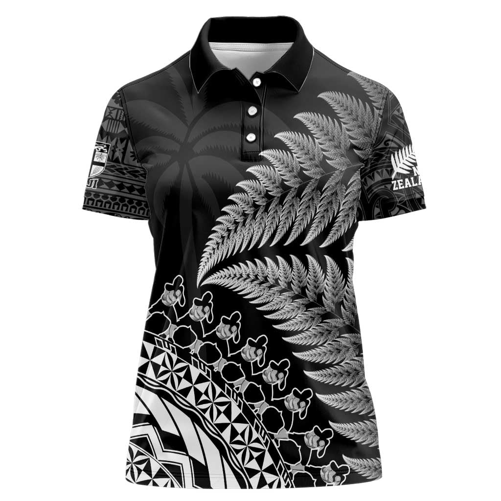 Custom Fiji New Zealand Rugby Women Polo Shirt Cibi Dance with Black Fern - Vibe Hoodie Shop