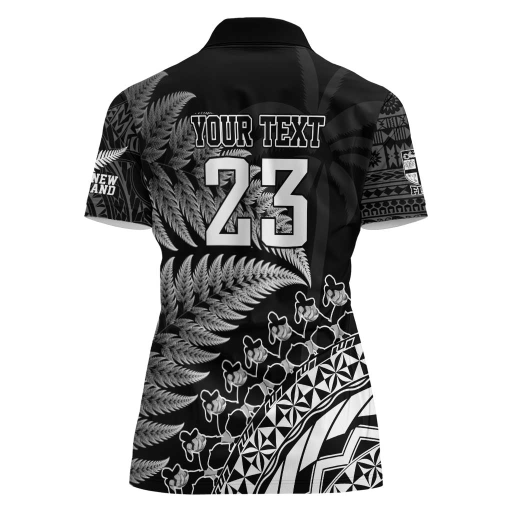 Custom Fiji New Zealand Rugby Women Polo Shirt Cibi Dance with Black Fern - Vibe Hoodie Shop