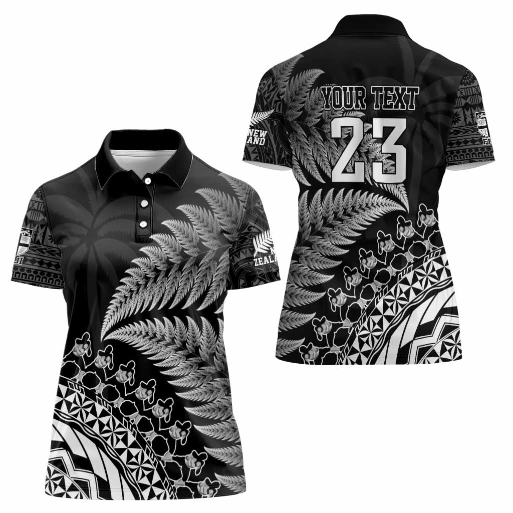 Custom Fiji New Zealand Rugby Women Polo Shirt Cibi Dance with Black Fern - Vibe Hoodie Shop