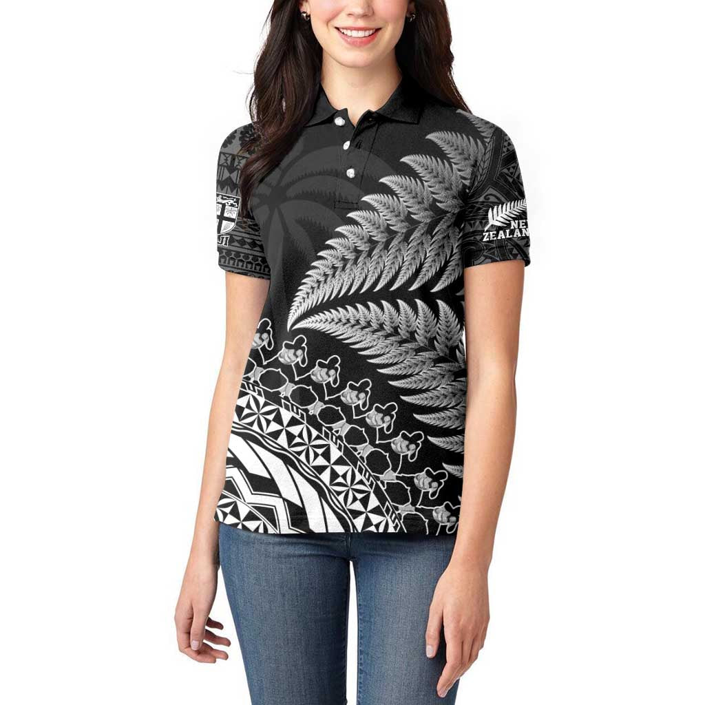 Custom Fiji New Zealand Rugby Women Polo Shirt Cibi Dance with Black Fern - Vibe Hoodie Shop
