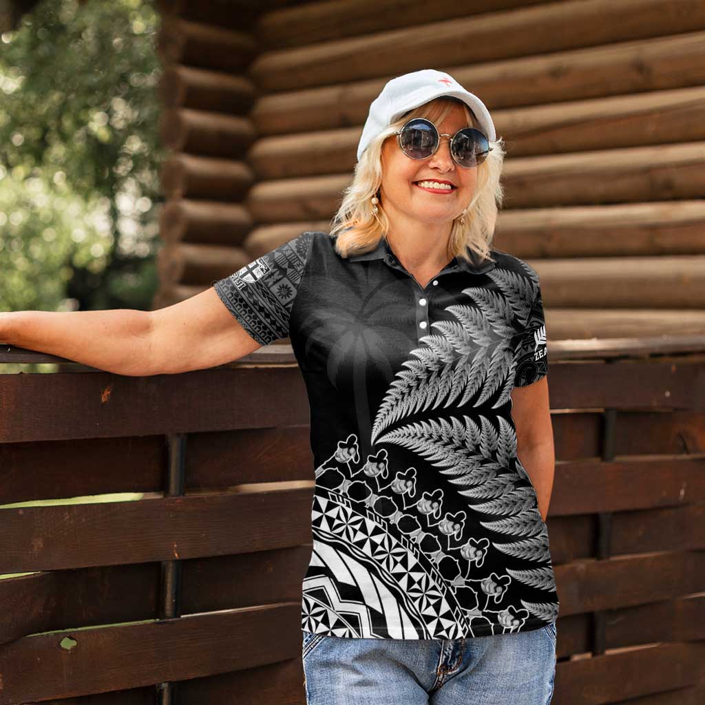 Custom Fiji New Zealand Rugby Women Polo Shirt Cibi Dance with Black Fern - Vibe Hoodie Shop