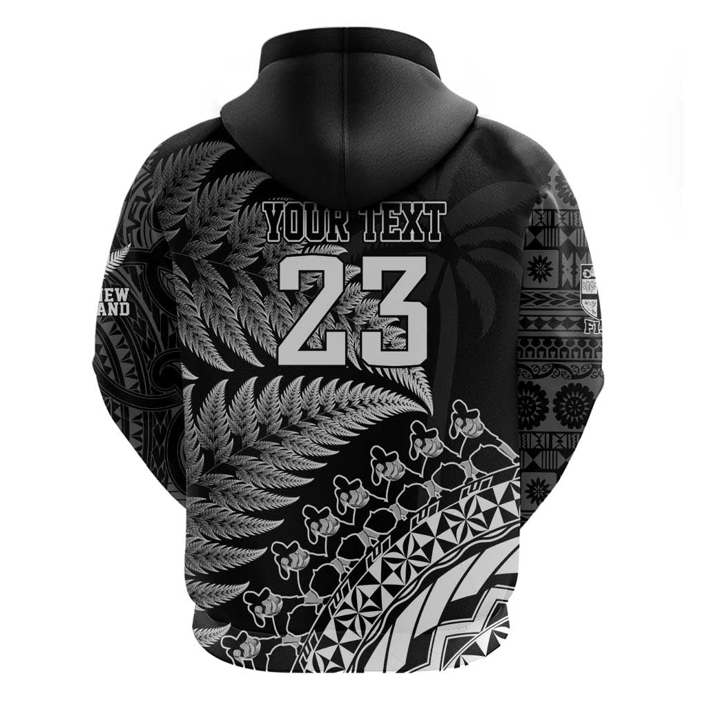 Custom Fiji New Zealand Rugby Zip Hoodie Cibi Dance with Black Fern - Vibe Hoodie Shop