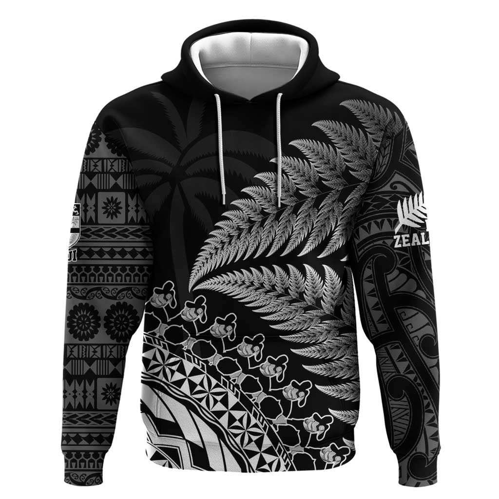Custom Fiji New Zealand Rugby Zip Hoodie Cibi Dance with Black Fern - Vibe Hoodie Shop