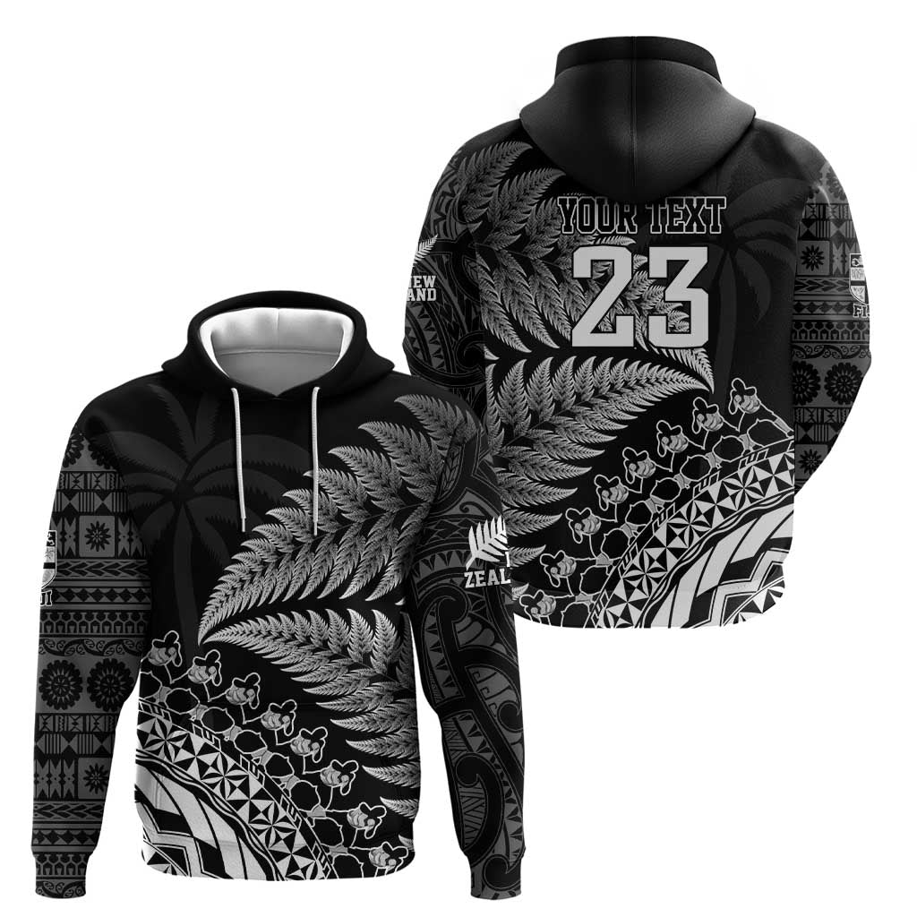 Custom Fiji New Zealand Rugby Zip Hoodie Cibi Dance with Black Fern - Vibe Hoodie Shop