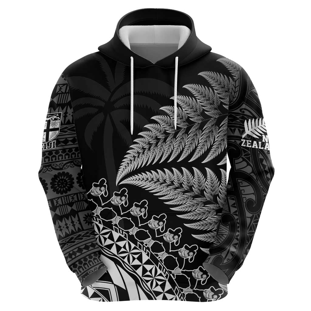 Custom Fiji New Zealand Rugby Zip Hoodie Cibi Dance with Black Fern - Vibe Hoodie Shop