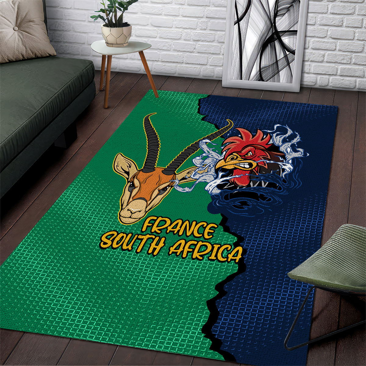 France South Africa Rugby Area Rug Springboks and Gallic Rooster World Cup 2023 - Vibe Hoodie Shop