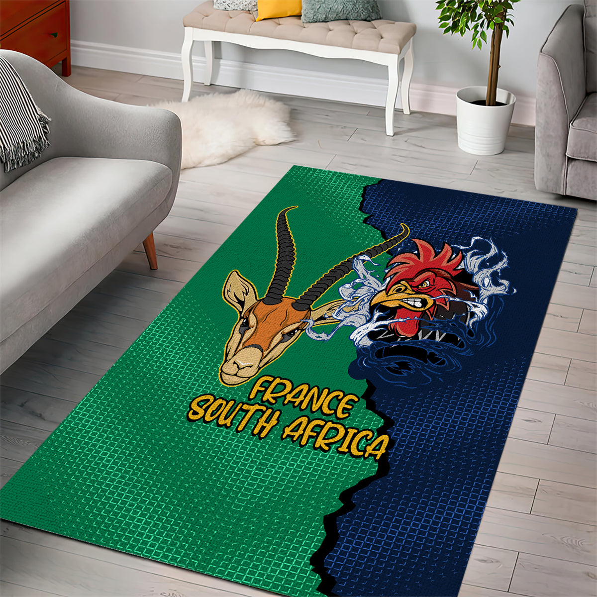 France South Africa Rugby Area Rug Springboks and Gallic Rooster World Cup 2023 - Vibe Hoodie Shop