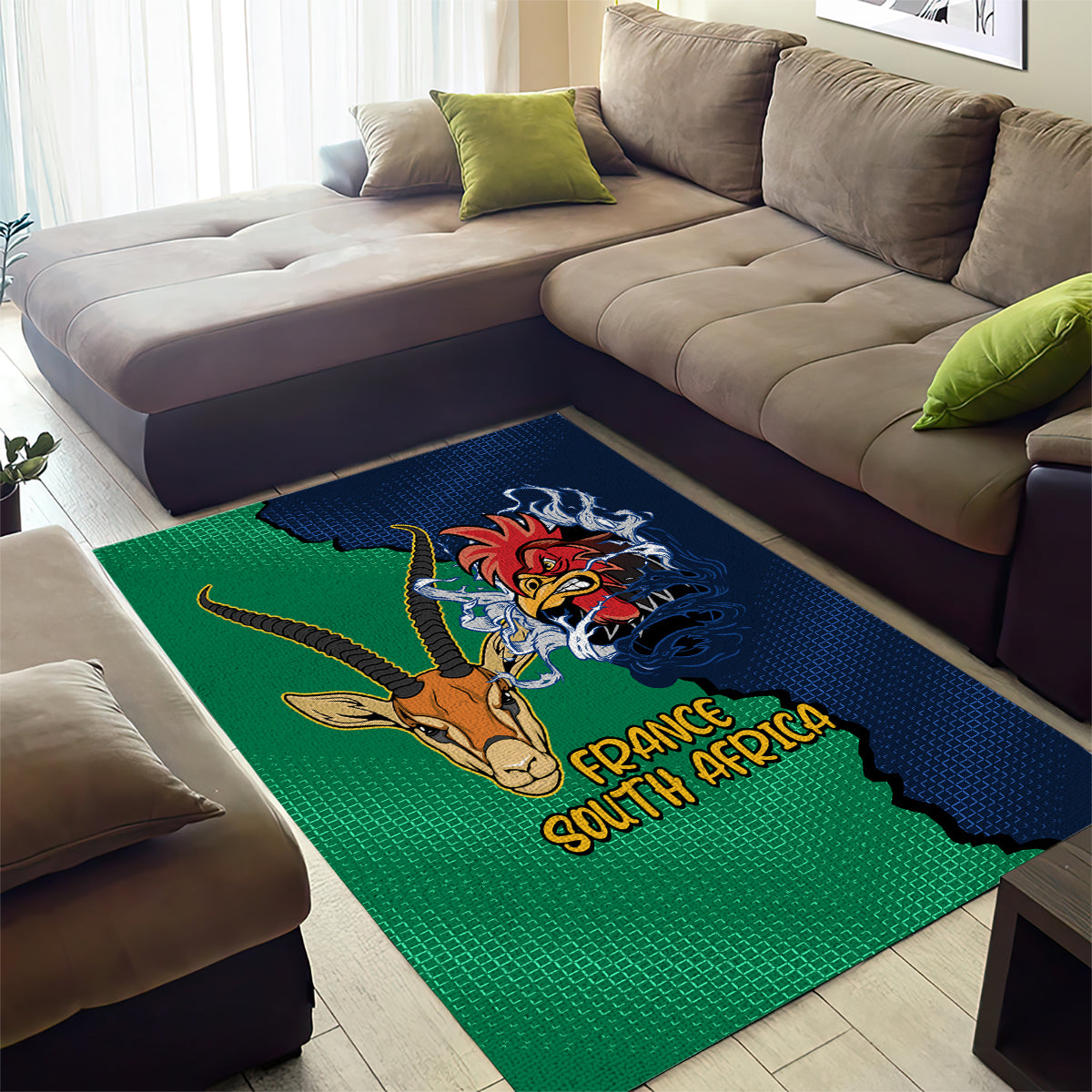 France South Africa Rugby Area Rug Springboks and Gallic Rooster World Cup 2023 - Vibe Hoodie Shop