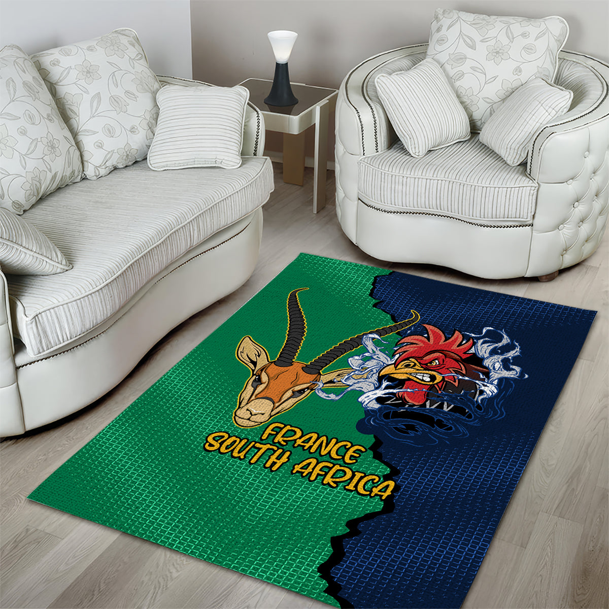 France South Africa Rugby Area Rug Springboks and Gallic Rooster World Cup 2023 - Vibe Hoodie Shop