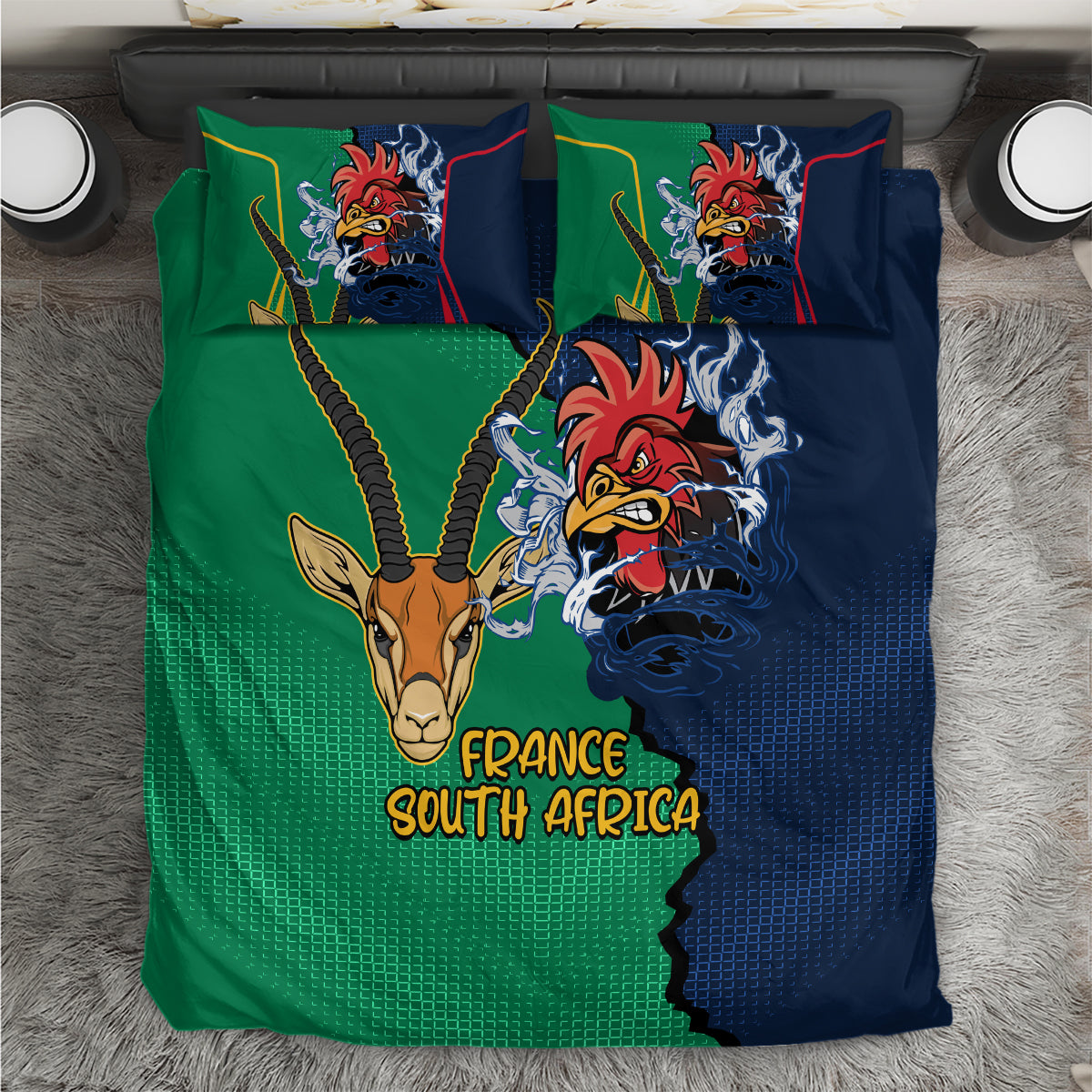 France South Africa Rugby Bedding Set Springboks and Gallic Rooster World Cup 2023 - Vibe Hoodie Shop