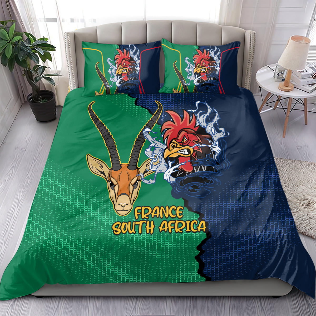 France South Africa Rugby Bedding Set Springboks and Gallic Rooster World Cup 2023 - Vibe Hoodie Shop