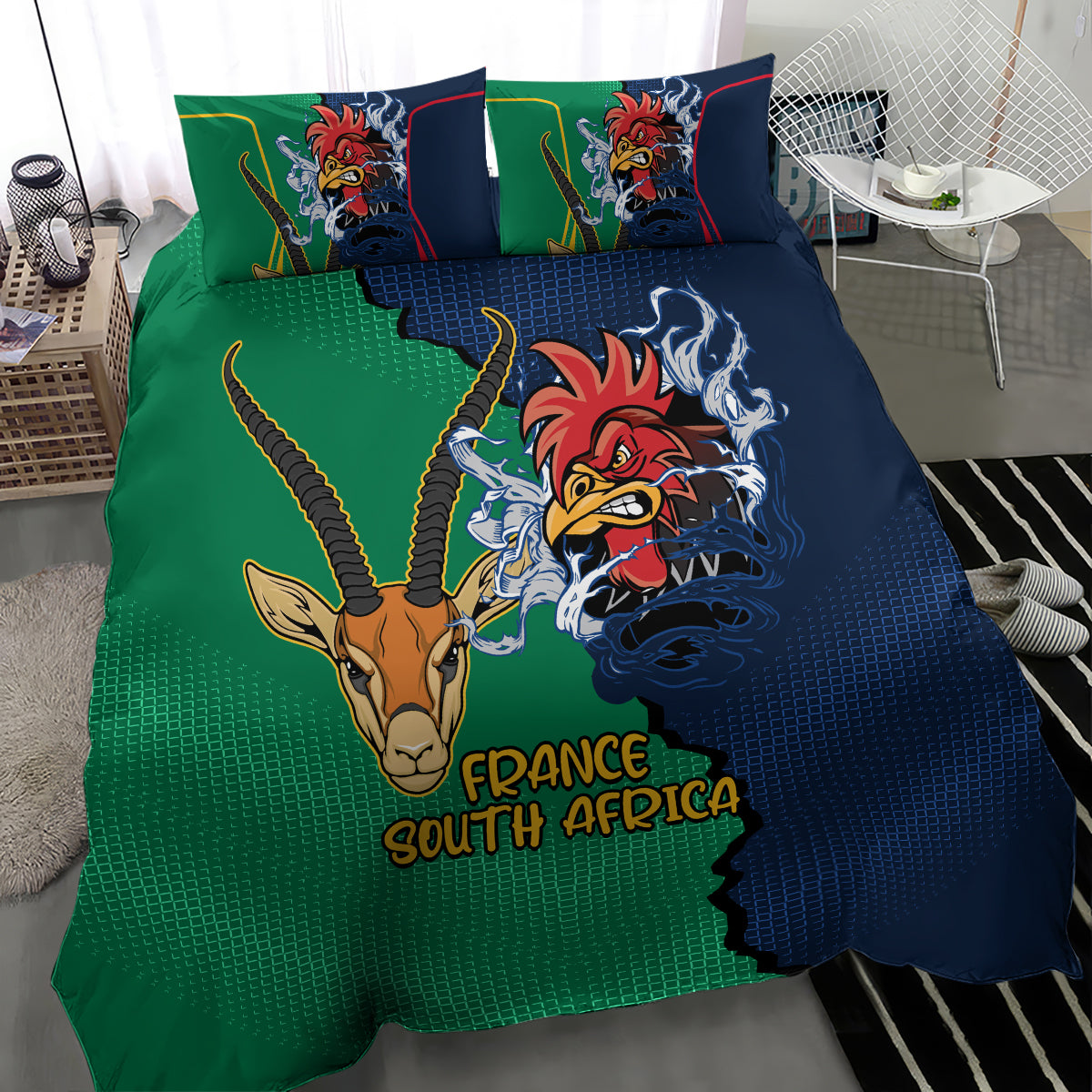 France South Africa Rugby Bedding Set Springboks and Gallic Rooster World Cup 2023 - Vibe Hoodie Shop